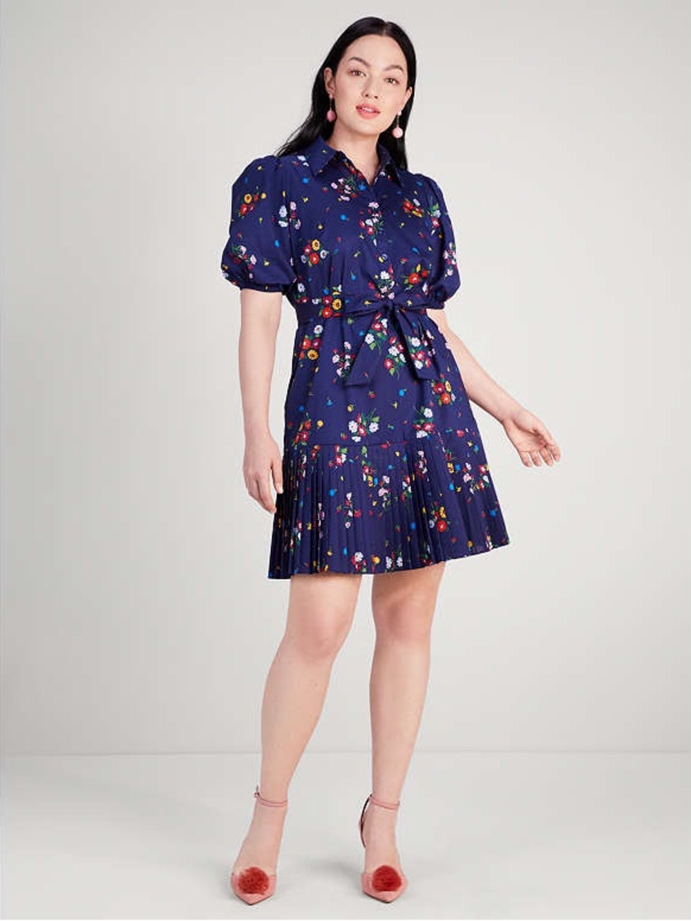 kate spade Navy Floral Tie-Waist Puff Sleeve Mini Dress